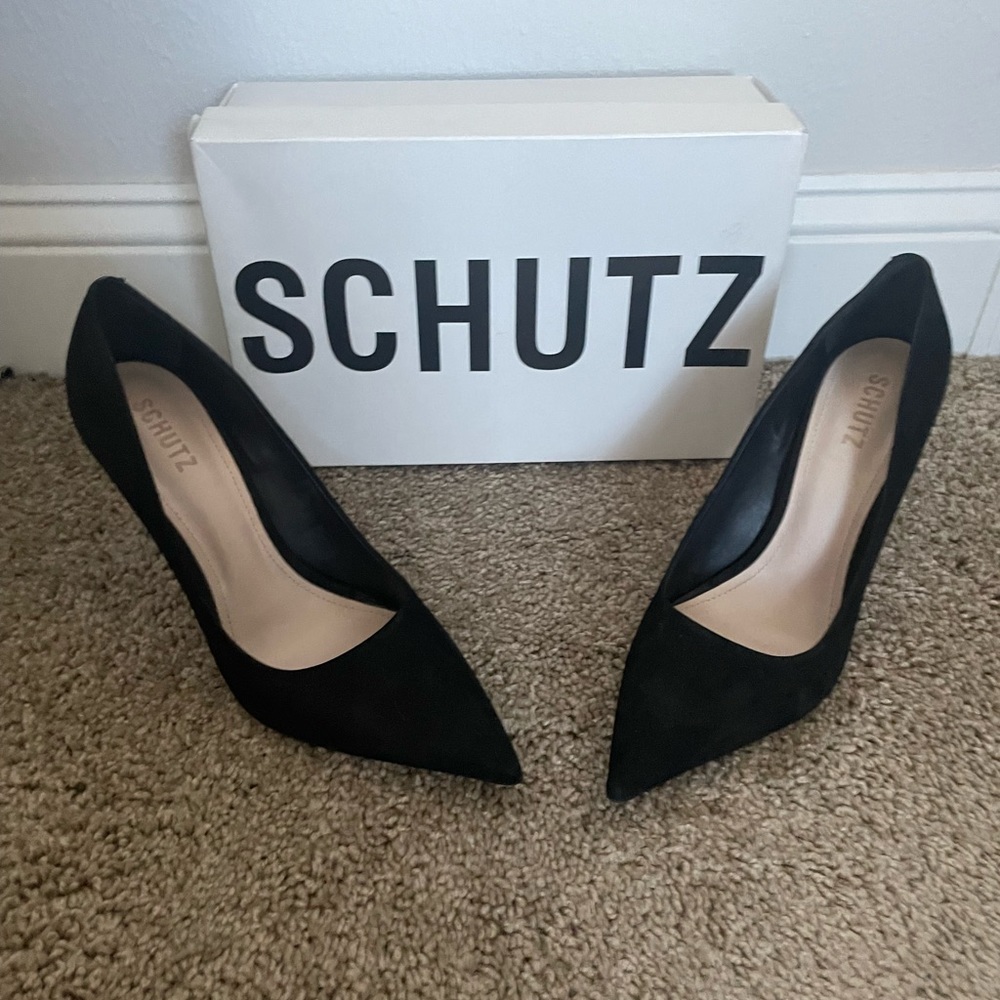 Schutz Lou Black Nubuck Heels